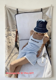Miumiu Light Blue White Denim Blue Flannel Sofa Throw Blanket – Printed Beach Vacation IMG_0552